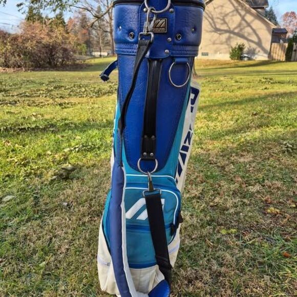Vintage Mizuno 3-way Leather/Canvas Cart Golf Bag w/ Carry Strap & Rain Cover - Picture 4 of 10